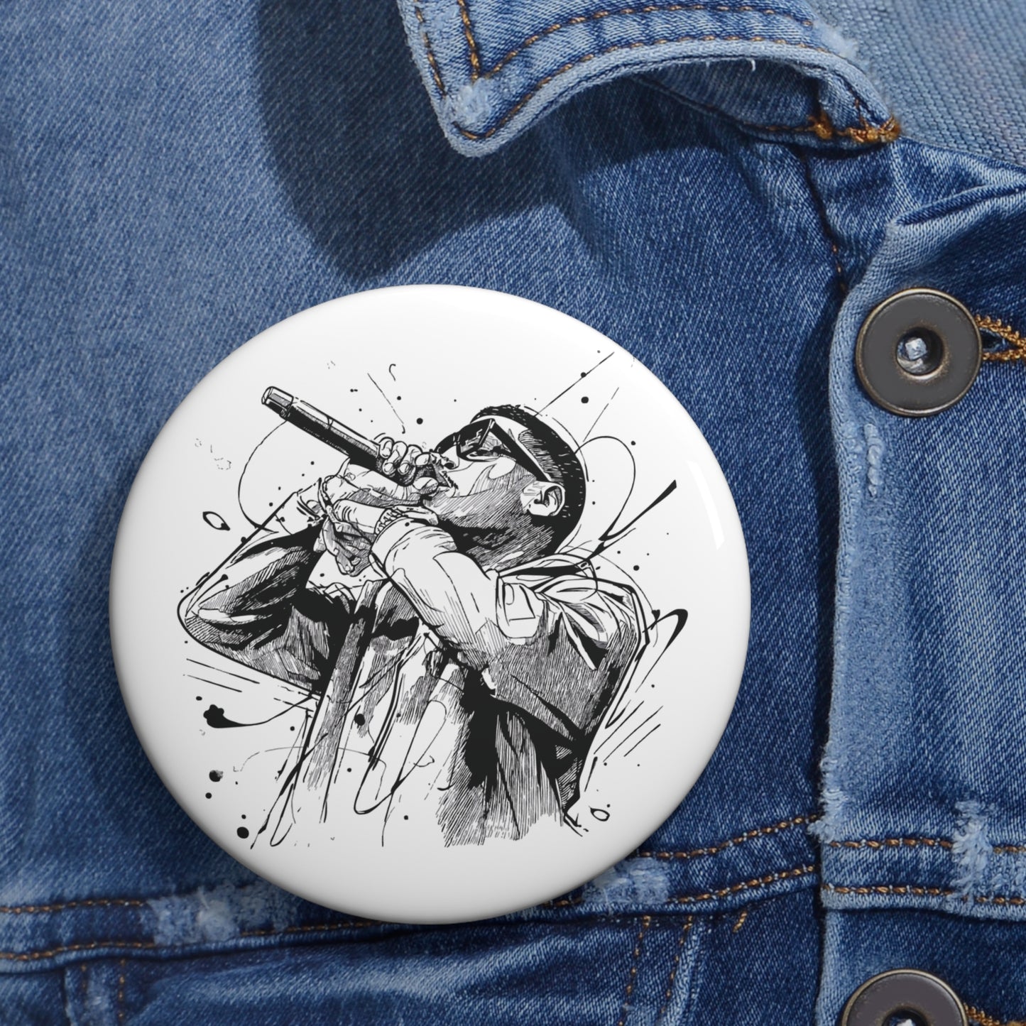 Vocalist Pin Button – Black & White Music Badge