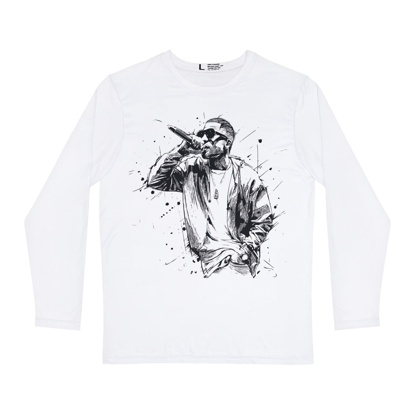 Mic Check Long Sleeve – Black Ink Rapper Sketch Graphic Tee