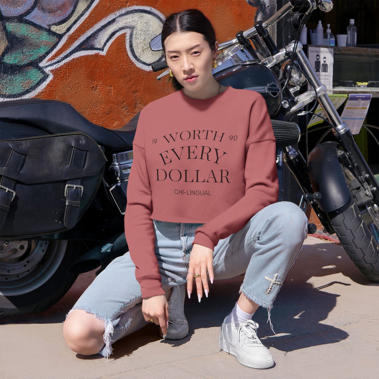 Women's Cropped Sweatshirt - Worth Every Dollar, Trendy Apparel, Casual Wear, Gift for Her, Stylish Sweatshirt