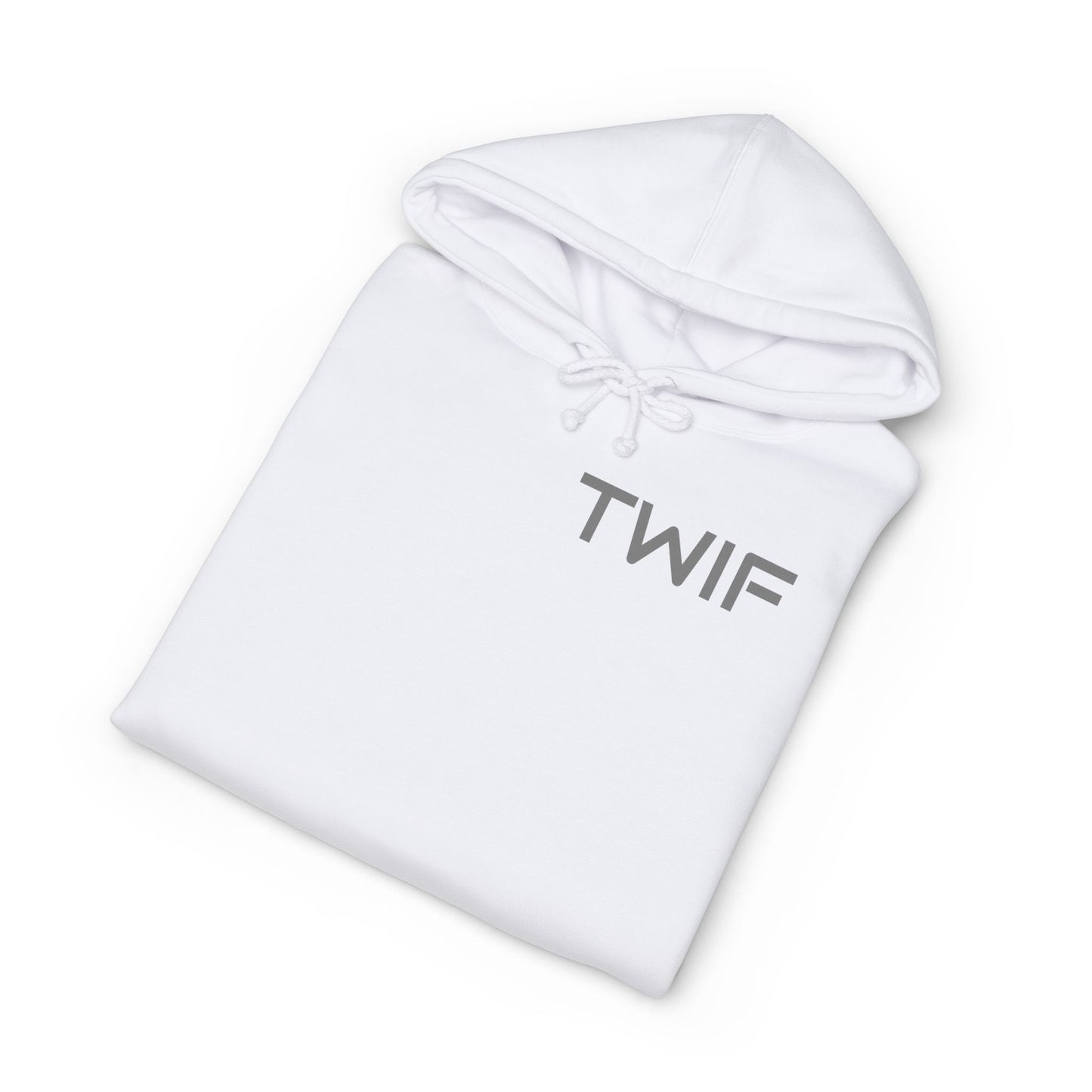 TWIF Minimal Logo Hoodie — White Graphic Pullover Sweatshirt