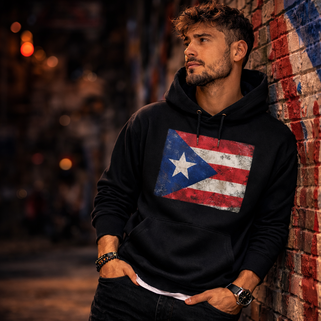 Puerto Rico Flag Hoodie — Men's Puerto Rican Pride Sweatshirt, Boricua Gift, Patriotic Apparel, Island Heritage Wear
